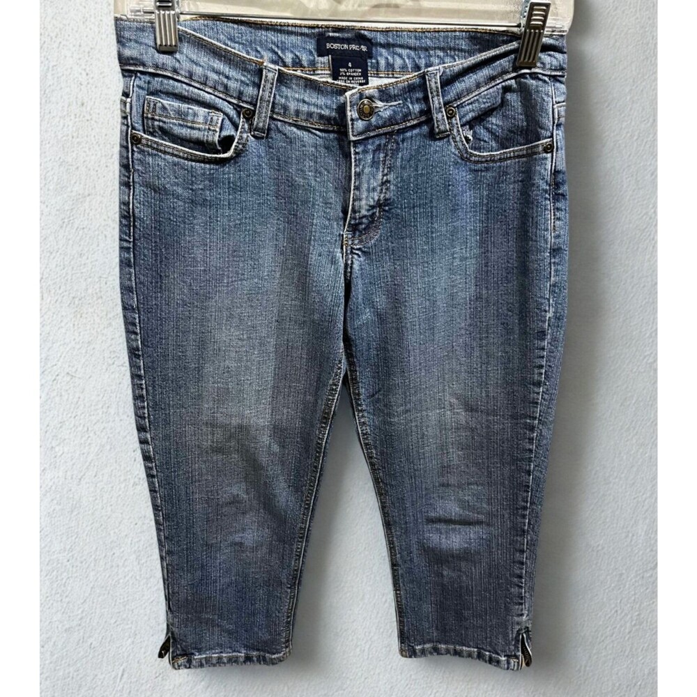Boston Proper Jeans Womens 4 Capri Cropped Blue Stretch Denim Split Ankle